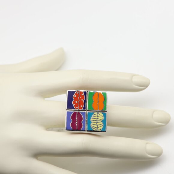 Art Ring Sterling Silver famous artist Enamel Inspired Artistic Ring - Picture 11 of 13
